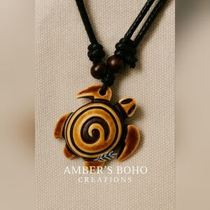 Carved Spiral Sea Turtle Necklace | Ocean Totem Pendant